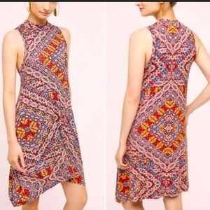 Mauve Red Lilt High Neck Sleeveless Swing Dress